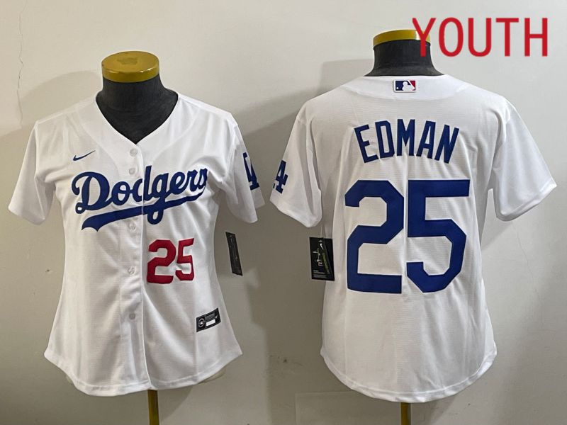 Youth Los Angeles Dodgers #25 Edman White Game 2024 Nike MLB Jersey style 11202
